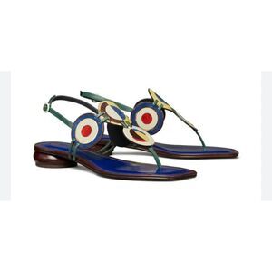 Tory Burch Marquetry Flat Disk Colorblock Slingback Sandal Blue Nights Plum 8